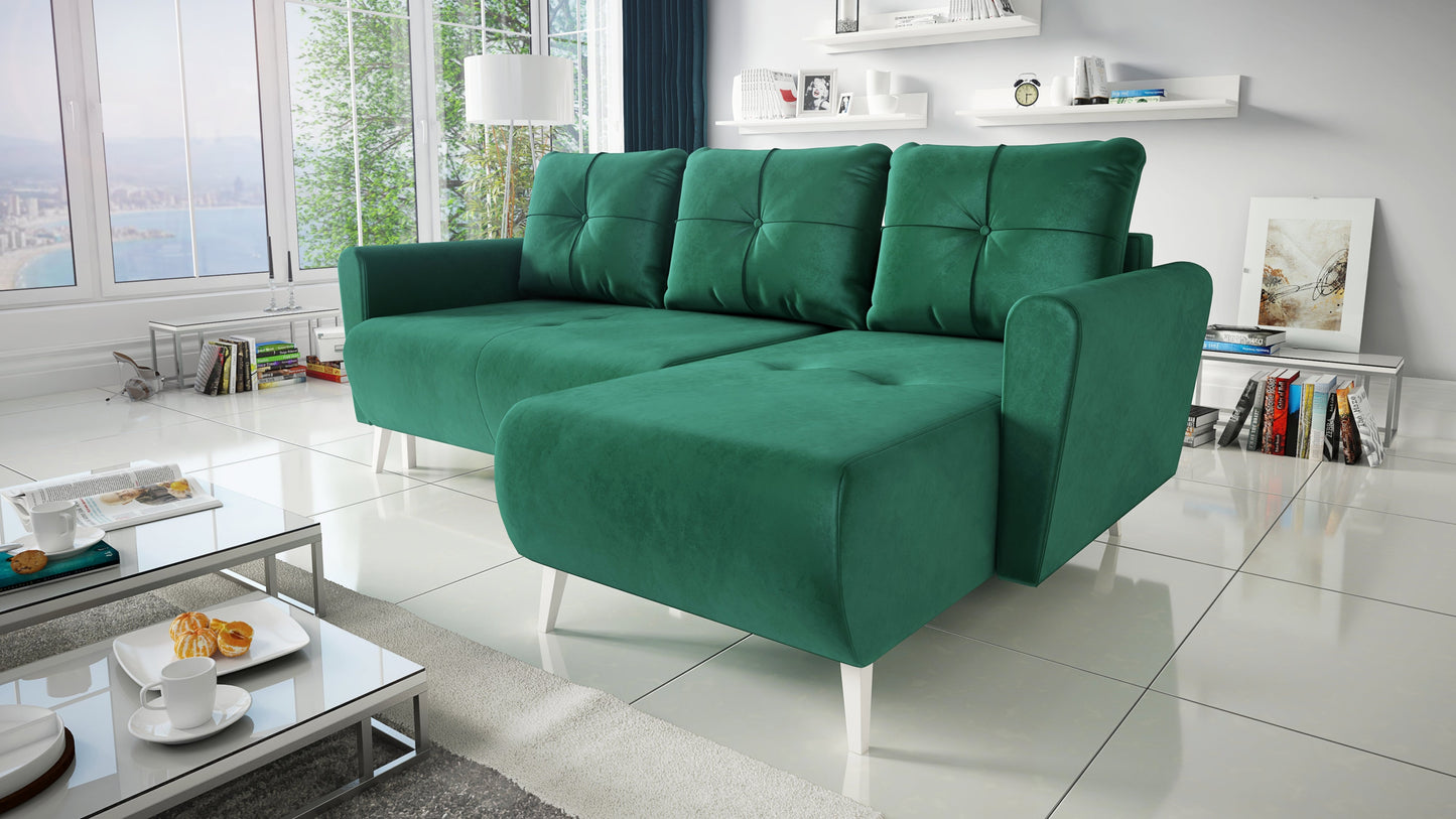 CORNER SOFA BED MONE UNIVERSAL 228cm EASY CLEAN FABRIC CHOICE OF COLOR / BONELL SPRINGS + FOAM