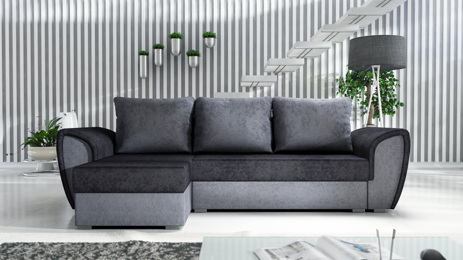 UNIVERSAL CORNER SOFA BED IRIS BLACK/GREY 260CM  / FOAM