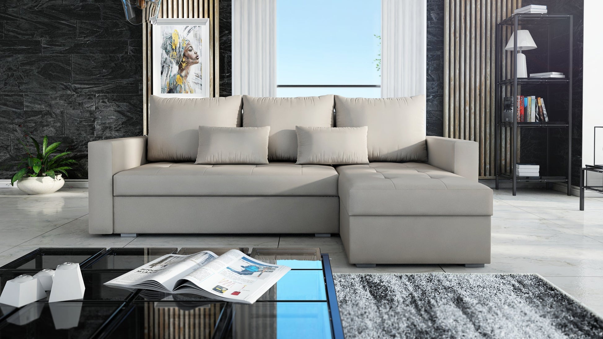 UNIVERSAL CORNER SOFA BED LOTUS 229CM BEIGE PAROS02  / FOAM 2X STORAGE