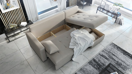 UNIVERSAL CORNER SOFA BED LOTUS 229CM YELLOW KRONOS 01 2X STORAGE SPACE / FOAM 2X STORAGE
