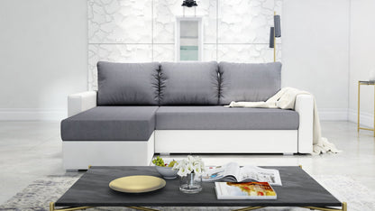 CORNER SOFA BED FOXY UNIVERSAL CORNER SAWANA 05 / WHITE FAUX LEATHER  / FOAM
