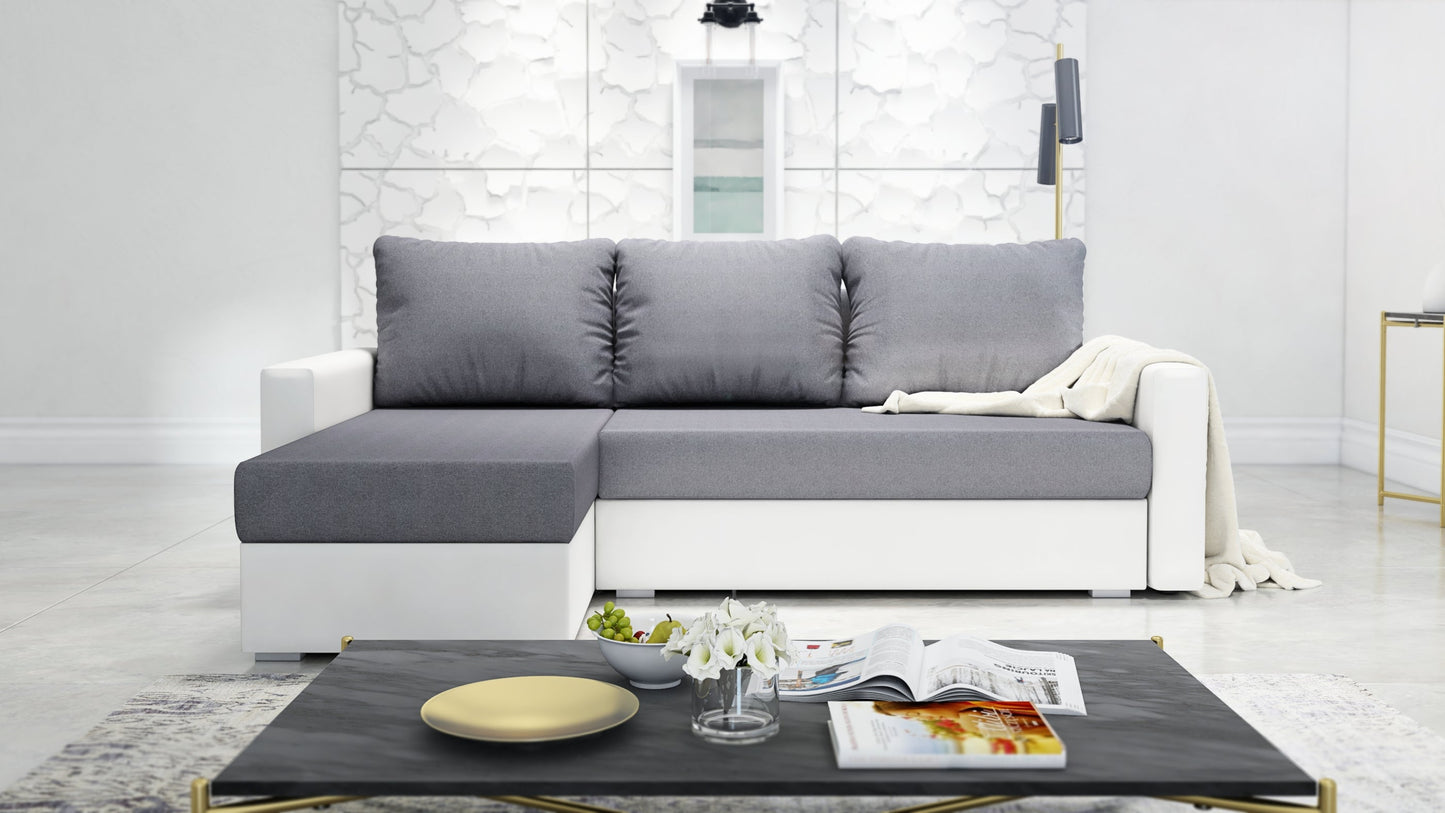 CORNER SOFA BED FOXY UNIVERSAL CORNER SAWANA 05 / WHITE FAUX LEATHER  / FOAM