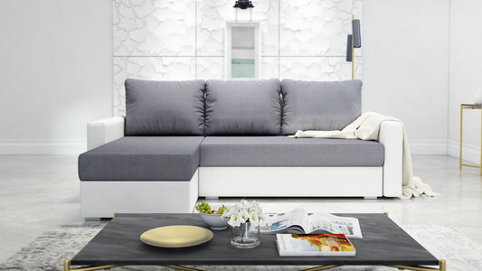 CORNER SOFA BED FOXY UNIVERSAL CORNER SAWANA 05 / WHITE FAUX LEATHER  / FOAM