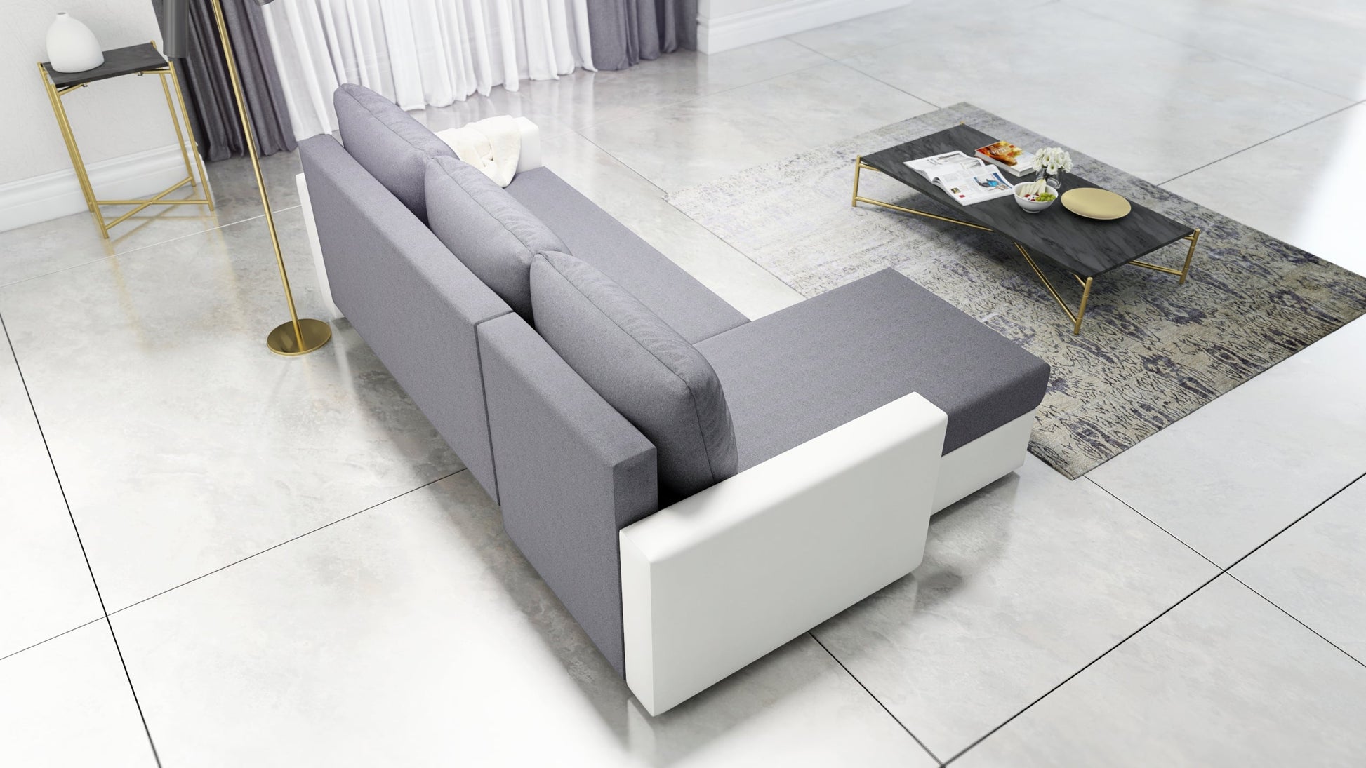 CORNER SOFA BED FOXY UNIVERSAL CORNER SAWANA 05 / WHITE FAUX LEATHER  / FOAM