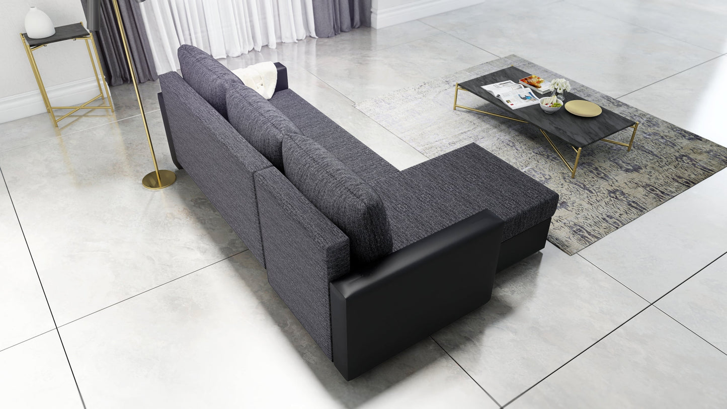 CORNER SOFA BED FOXY UNIVERSAL CORNER BERLIN 02 / BLACK FAUX LEATHER / FOAM