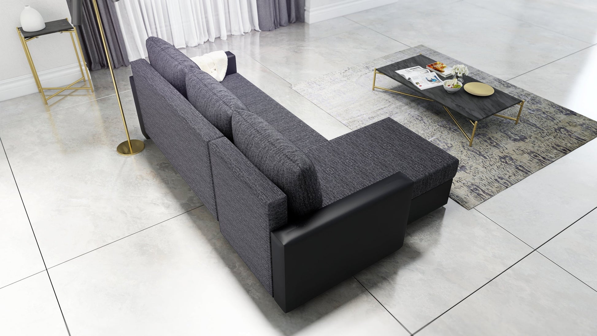 CORNER SOFA BED FOXY UNIVERSAL CORNER BERLIN 02 / BLACK FAUX LEATHER / FOAM