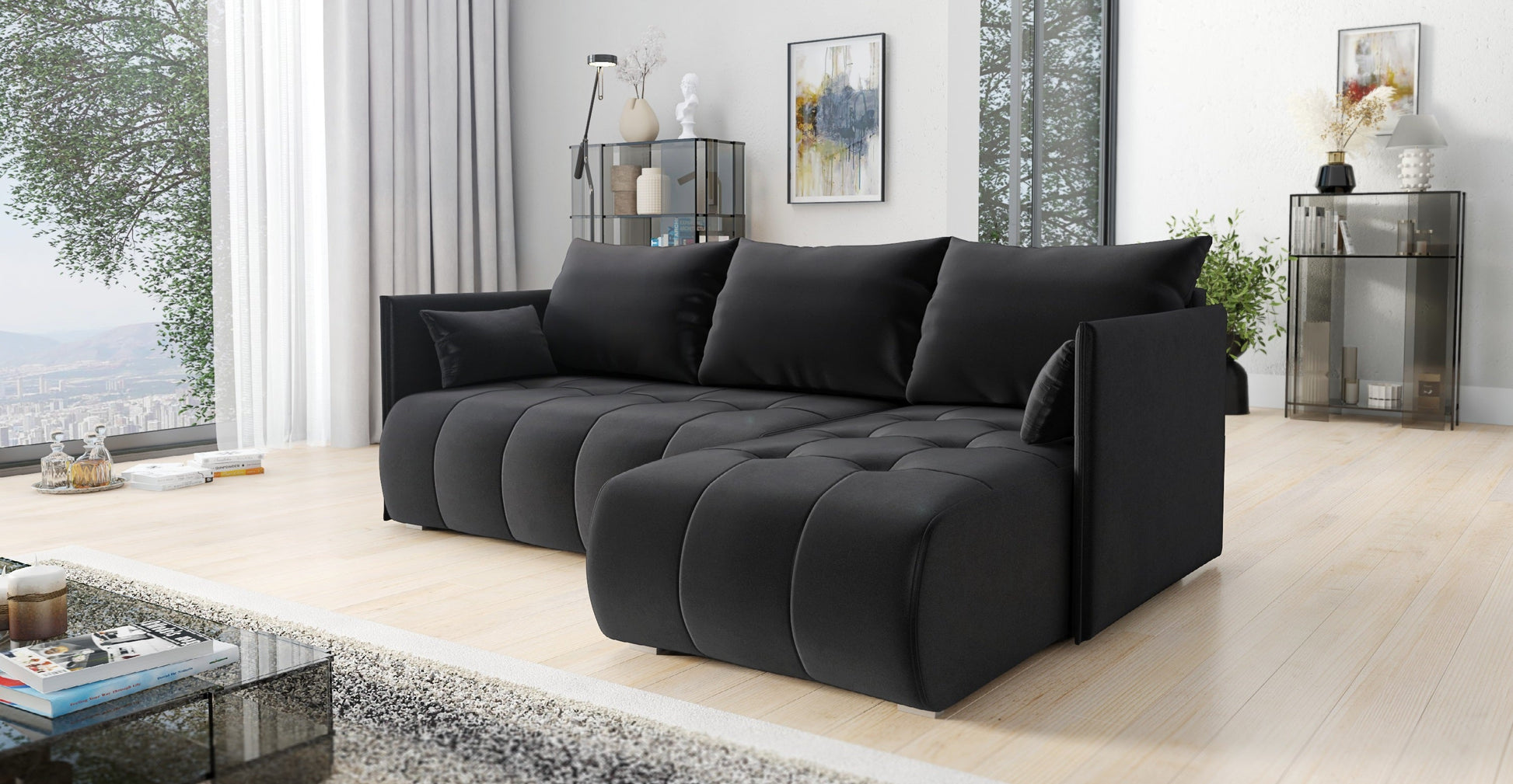 CORNER SOFA BED NESS 214CM / SPRINGS + FOAM / CHOICE OF COLOR