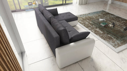 UNIVERSAL CORNER SOFA BED ECO 240CM GREY/WHITE FAUX LEATHER BERLIN 01 / MADRYT 920 2X STORAGE