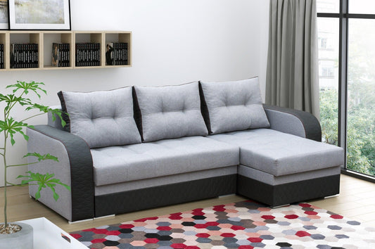 CORNER SOFA BED SAM GREY /BLACK 236CM 2X STORAGE SPACE universal RIGHT/LEFT CORNER / BONELL SPRINGS + FOAM