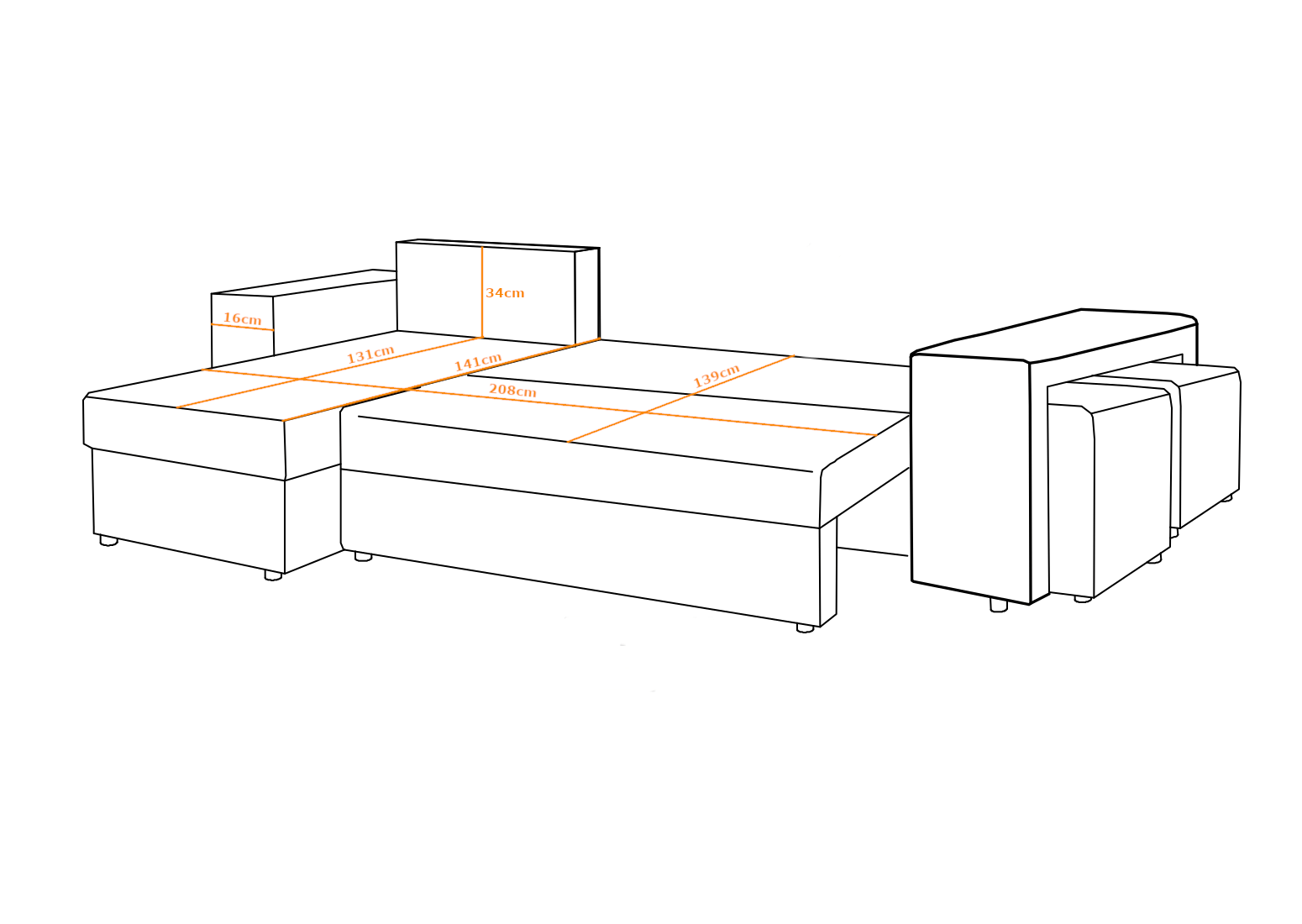 CORNER SOFA BED LEON 255CM 2X STORAGE SPACE UNIVERSAL CORNER RIGHT/LEFT CORNER / BONELL SPRINGS + FOAM